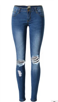 Высококачественные узкие джинсовые брюки для женщин, Узкие рваные потертые хлопковые джинсовые брюки-карандаш - Цвет: dark blue