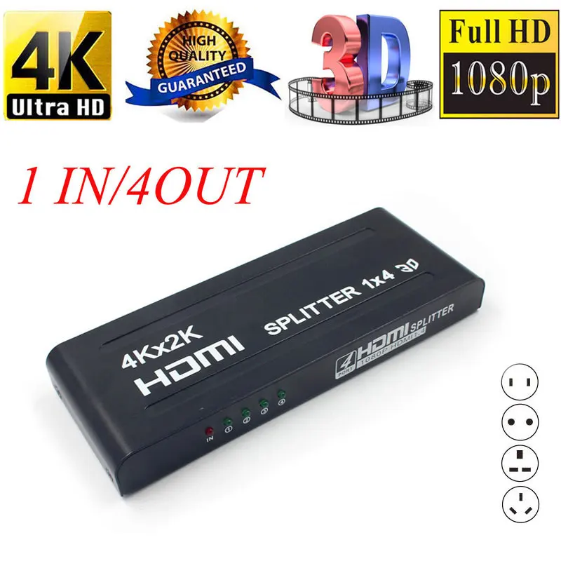 

Full HD 1X4 HDMI Splitter Switch 1 In 4 Output 4K*2K 3D Video Audio Converter Adapter for PS4 DLP Xbox DVD Player HDTV XR649