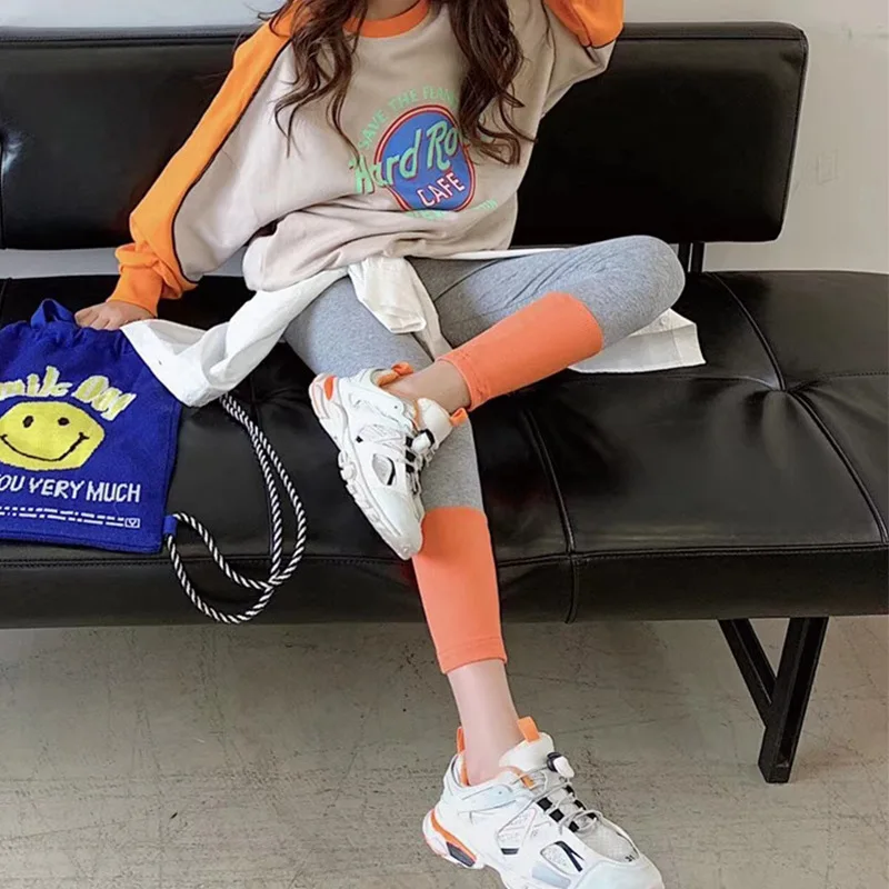 Children's wear autumn new children's clothing girls leggings girls contrast color stitching bottoming pants fashion