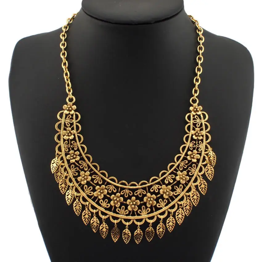 Богемное дизайнерское винтажное Макси-ожерелье, женское модное колье, металлический цветок, лист, массивное ожерелье, подвески, ювелирное ожерелье, большое - Окраска металла: Gold