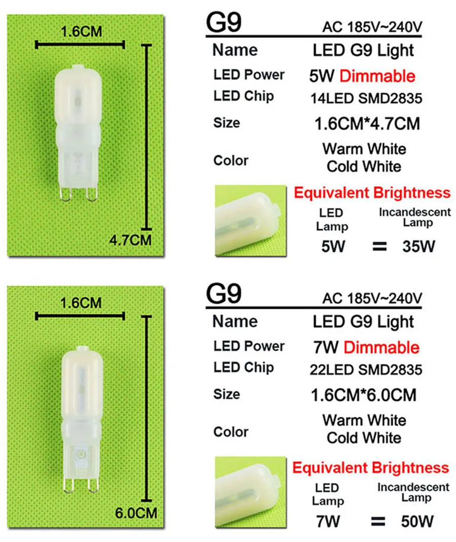 10 шт. светодиодный светильник G9 220 В с регулируемой яркостью/G4 AC DC 12 В/220 В светодиодный светильник 4 Вт 5 Вт 6 Вт 7 Вт сменный галогенный Кристалл лампада ампула Bombilla