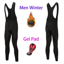 Зимние теплые флисовые черные велосипедные колготки, мужские теплые командные гелевые накладки, нагрудник, велосипедные брюки, спортивные длинные штаны для горного велосипеда