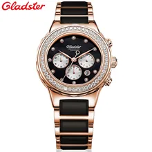 Gladster Fashion Women Diamonds Wrist Watches Ceramic Top Luxury Brand Ladies Quartz Watch Female Montres relogio feminino 2017