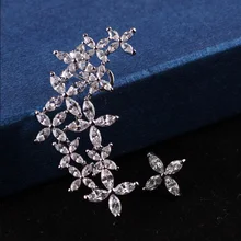 

2014 winter Free shipping new arrival Super Shining luxury asymmetric flower clusters 925 silver needles gem earrings for women