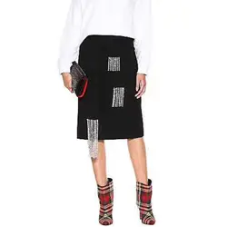 Для женщин офисные женские туфли Высокая талия со стразами кисточкой дизайн молния Тонкий Хлопковая юбка черный FS0715