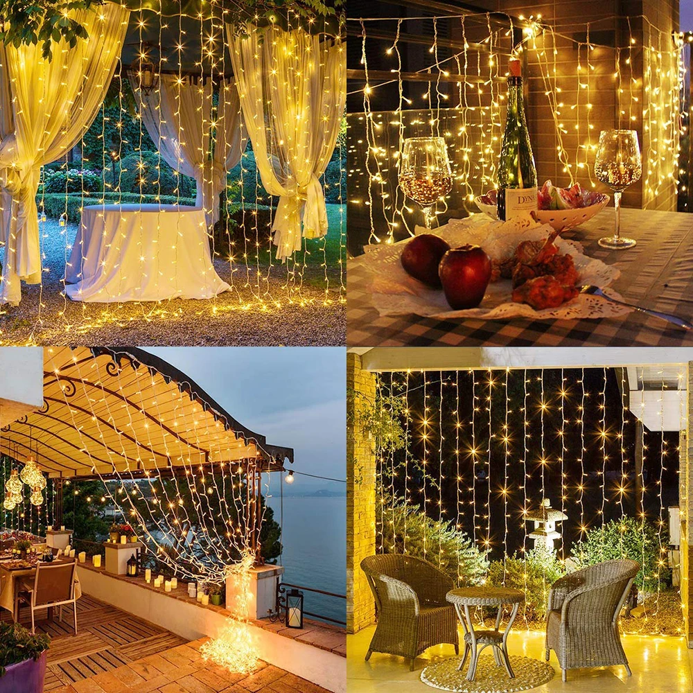 3X3 м 300 светодиодный Солнечная завеса гирлянды водонепроницаемые 8 режимов наружные садовые патио украшения огни для свадебной вечеринки