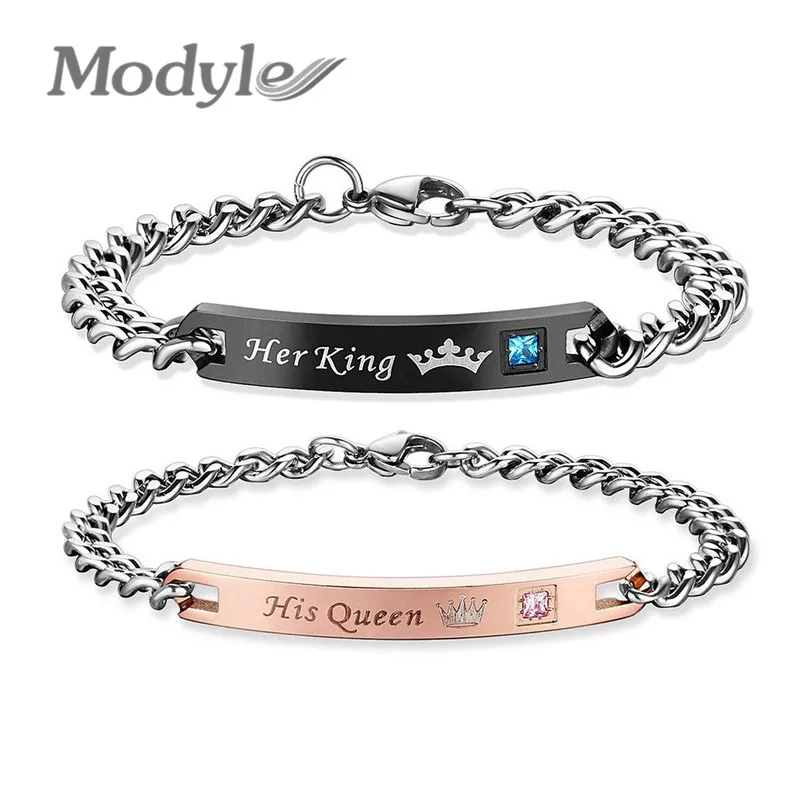 Mostyle Сделай Сам его королева ее королевские браслеты кристалл Нержавеющая сталь Сердце очаровательный браслет с короной для женщин и мужчин