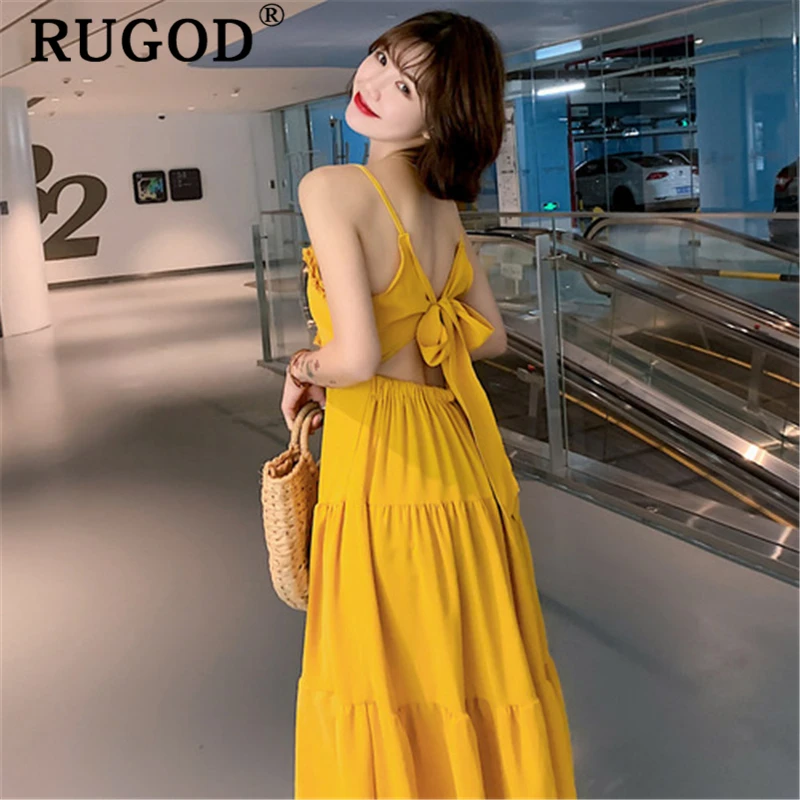 Женское пляжное платье RUGOD длинное шифоновое на тонких бретельках с большим