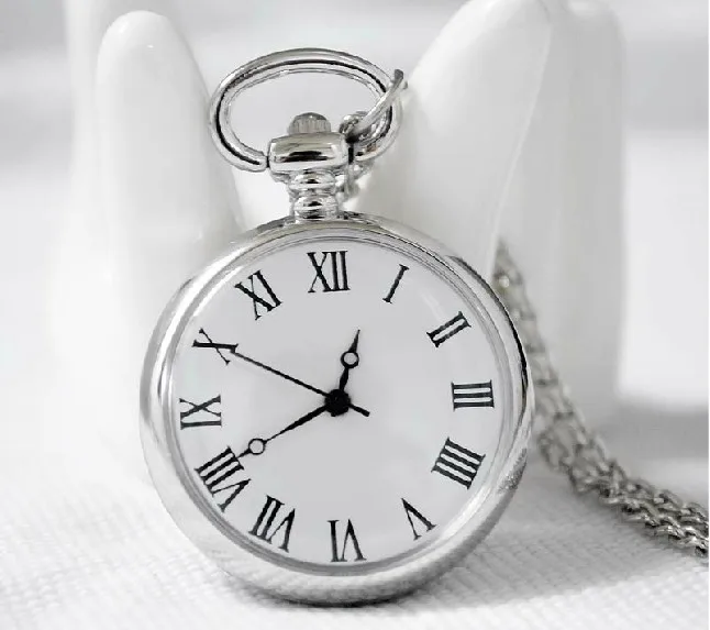 

New Arrive White Steel Roma Number quartz men women pocket watch Necklace For Xmas Gift