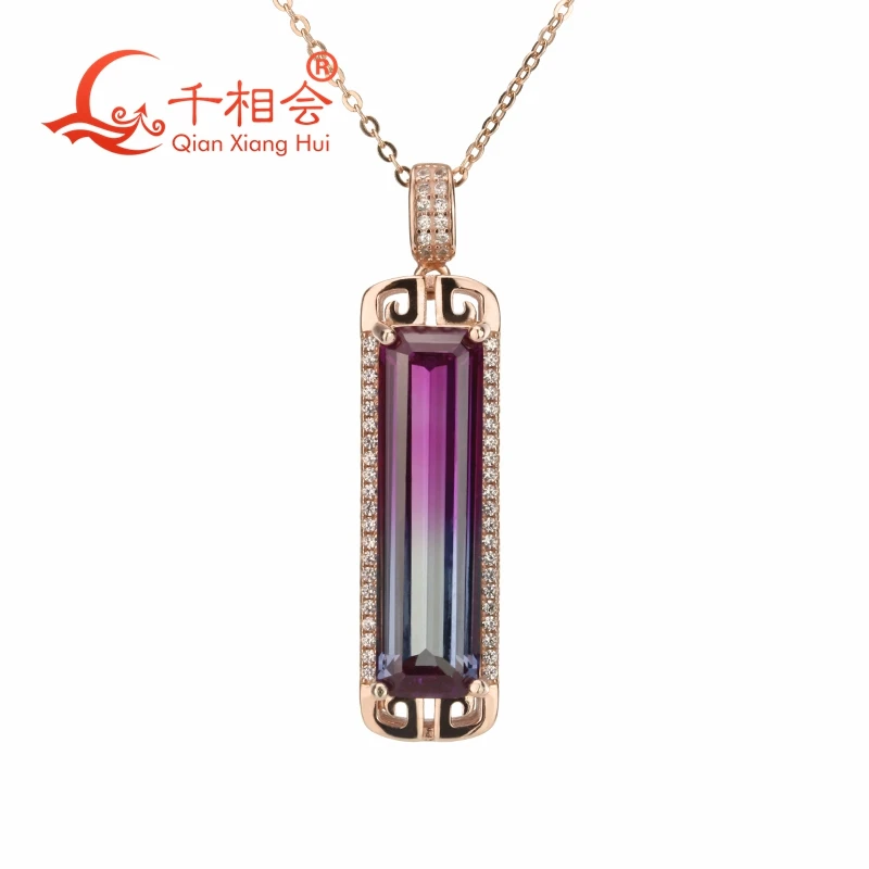 

Creatively Rose Gold Rectangle Shape synthetic ruby corundum Watermelon Tourmaline 925 silver Pendant Necklace