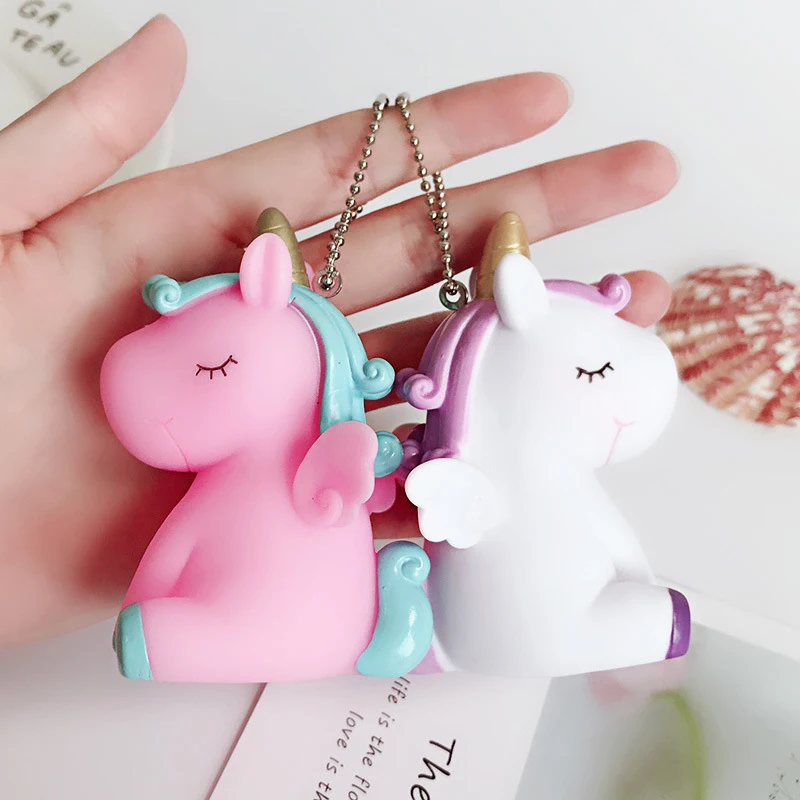 

Little Unicorn Kawaii Keychain 4 Colors Silicone Vocalization Animal Toys Hang Bag Pendant Accessories Kpop Soft Plush Key Chain