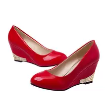 2016 women Lady fashion shoes Sexy high heel Platform working office Wedge PU leather Pumps mulheres sapato de salto alto