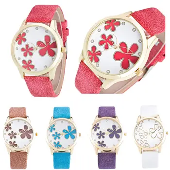 

Flower Hollow Women Ladies Luxury Girls Quartz Wristwatch Leather Watch