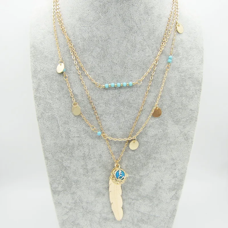 

Bohemia Design Chain Layered with Leaf and Locket Cage Women`s Essential Oil Diffuser Necklace