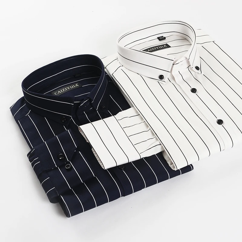 Дизайн контрастный Белый цвет черный тонкая полоса мужские деловые рубашки чистого хлопка пуговица из ткани-вниз воротник Мужская рубашка