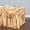 White luxury Table Skirt With Swag for Wedding Use Wedding Table Skirting with drape 4