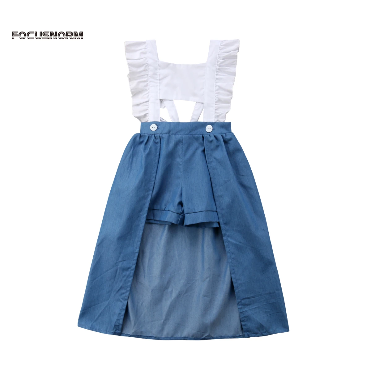 2018 Brand New Toddelr Infant Kids Baby Girls Ruffel Sleevelss Jumpsuit Romper Dress Outfits Denim Color Set Bull-puncher 1-6T | Детская