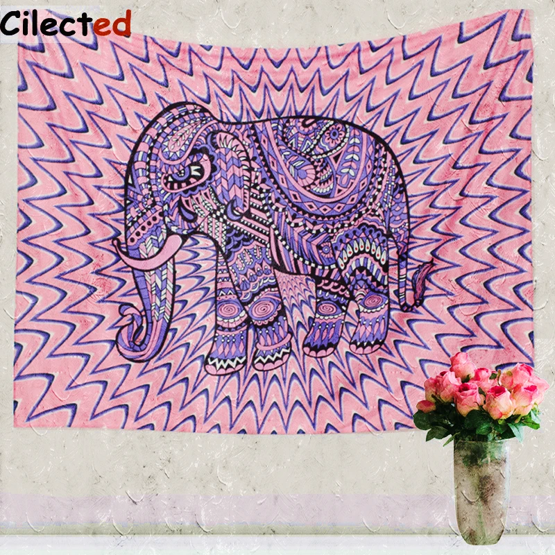 Cilected Pink Indian Elephant Tapestry Throw Hippie Wall Hanging Printed Decorative Tapestries 203X153Cm | Дом и сад