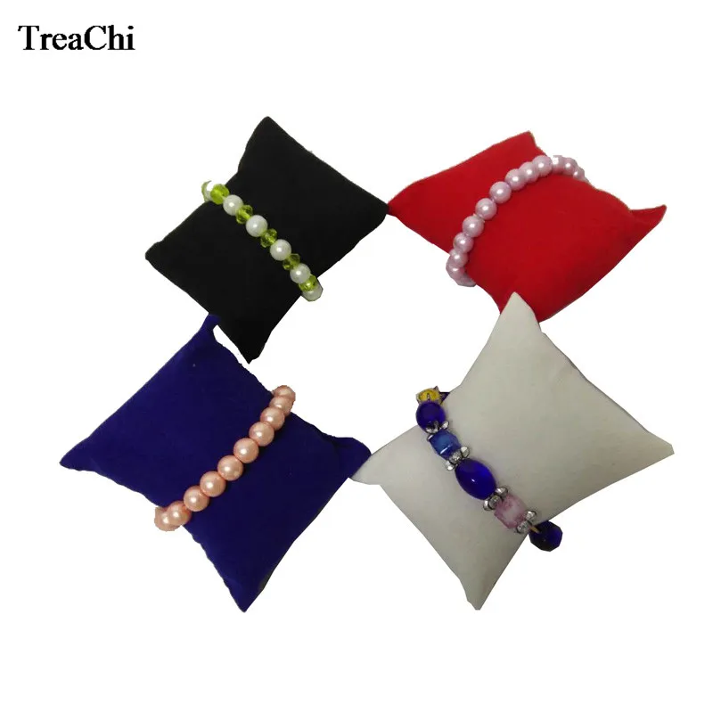 

5Pcs Hot Jewelry Bracelet Bangle Pillow Velvet Watch Bead Chain Display Organizer Stand Box Watch Pillow Cushion 4 Colors