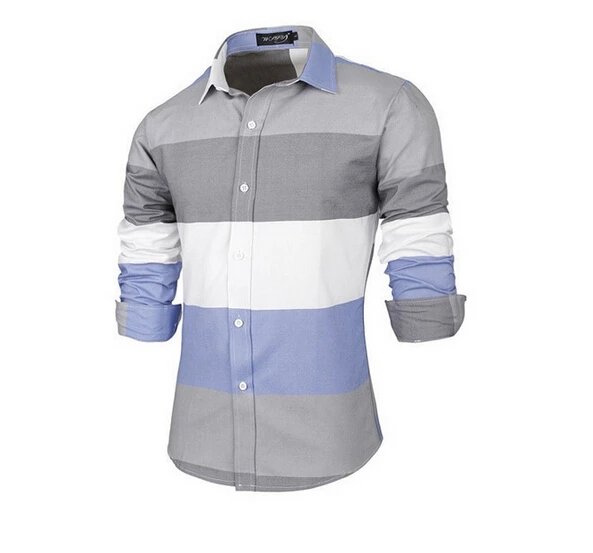 Mytl 2016 новое поступление модные большой полосой Для мужчин Рубашки для мальчиков из хлопка с длинными рукавами Slim Fit манжетой Повседневное