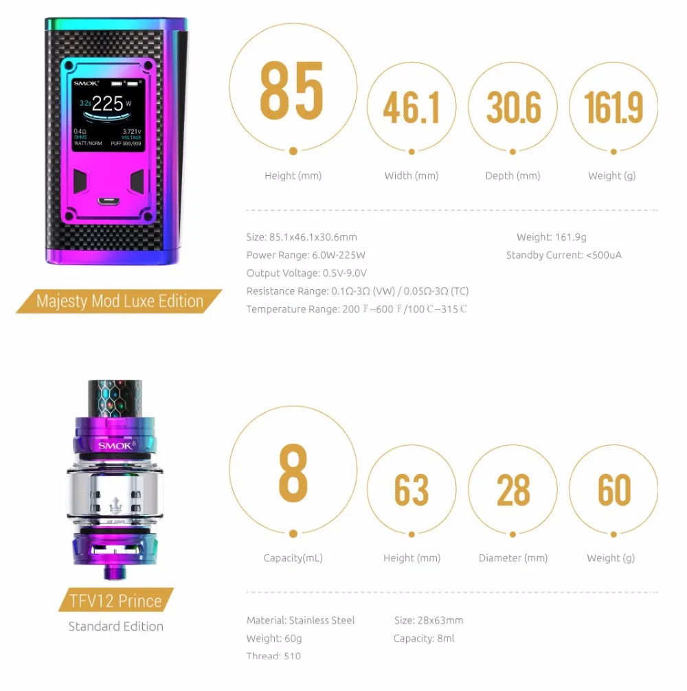 SMOK Vape Majesty Kit Luxe Edition Kit elektronik sigara box mod vaporizer with prince tank cigarette electronique vaper S3017
