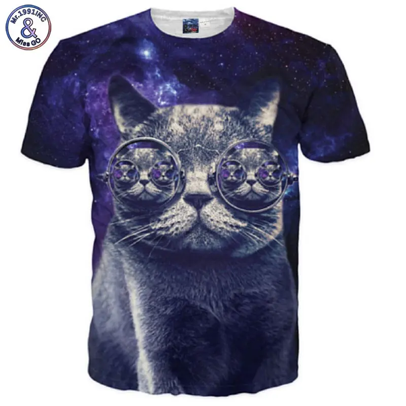 

Mr.1991INC Space Galaxy T-shirt Men/Women 3d T-shirt Print Glasses Cat Tshirts Fashion Brand T shirt Summer Tees Plus 3XL 4XL