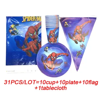 

31pcs Spiderman Birthday Party Decorations Kids Paper Cup Plates Napkin Flag Gift Bag Tablecloth Spider Man Party Supplies Set