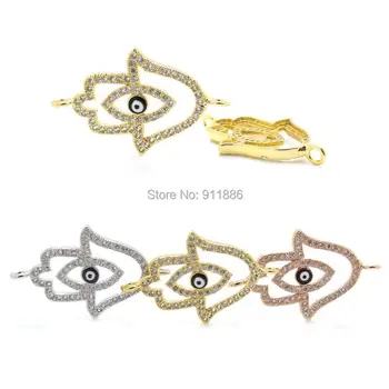 

Wholesale SideWays Micro Pave Cubic Zirconia Hamsa hand Evil Eye Connector Charm Bead Fit For Bracelets Necklace & Pendant