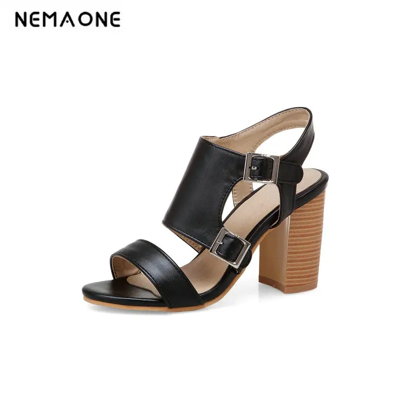 

summer Woman Sandals Ladies Shoes Gladiator Casual Peep Toe Antiskid Bottom Buckles High Thick Heels Wedding Sandalias
