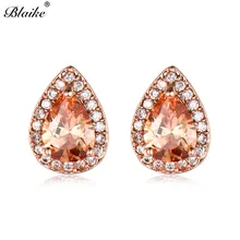 Blaike Груша Cut Stone Water Drop Циркон Стад Серьги для Для женщин розовое золото Заполненные Шампанское Teardrop Серьги Модные украшения подарок