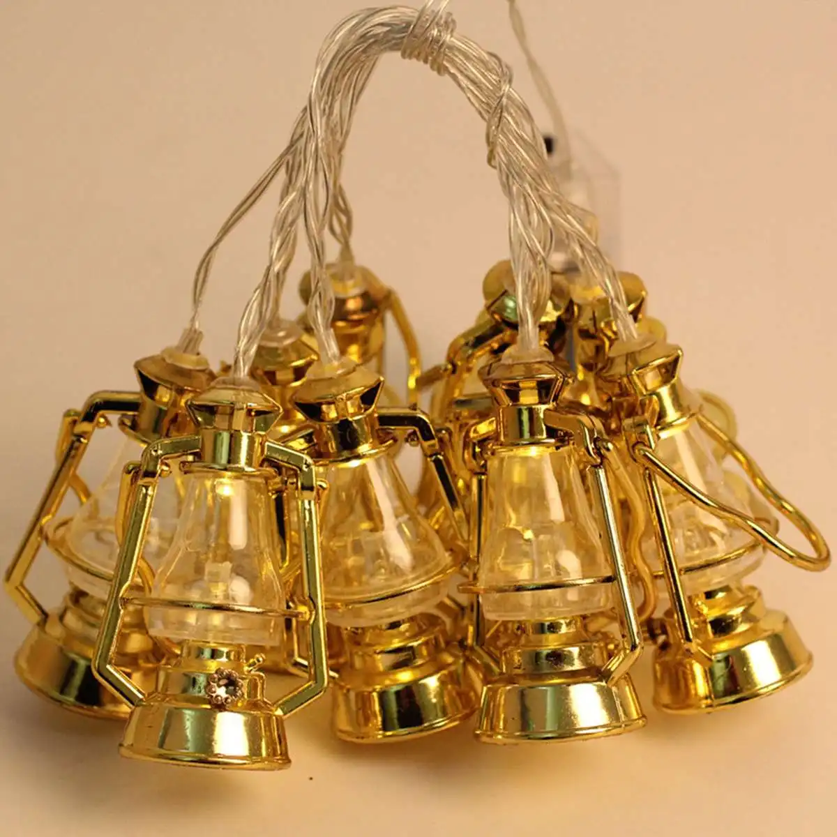 

10 LED Ramadan Eid Light Decorations Kerosene Lamp Shape Gold Plastic Material Warm White Total Length 165cm Waterproof IP20