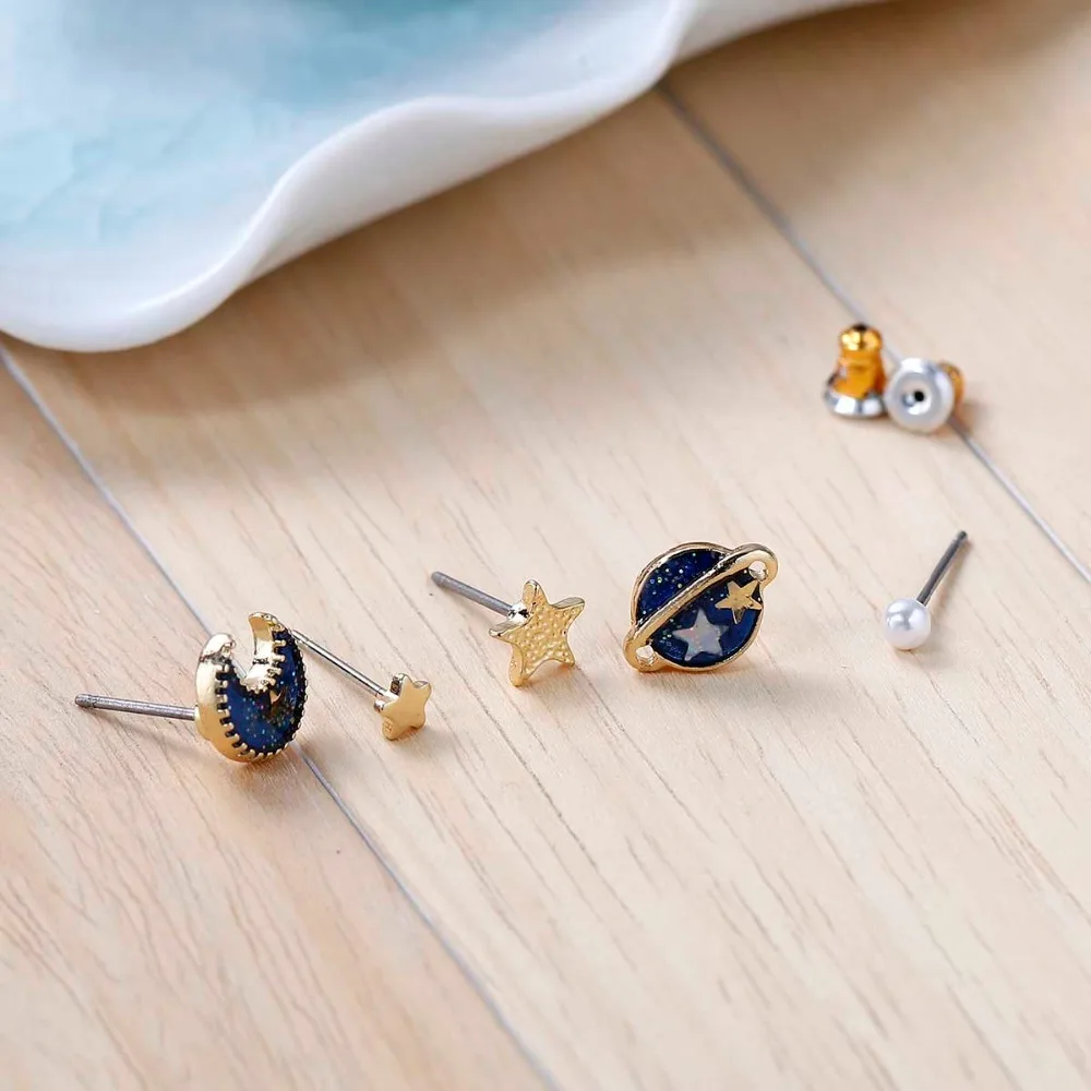 DoreenBeads 2016 Лето Синий Пятиконечная Звезда Луна Планета Серьги гвоздики сережки
