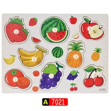 Распродажа безопасный, деревянный пазл Когнитивная доска ручной захват фрукты и овощи головоломки Наложение Развивающие игрушки для детей