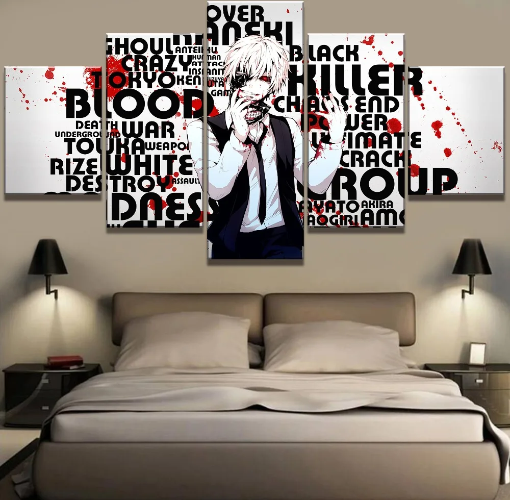 

New 5 Piece Canvas Art Tokyo Ghoul Anime Poster Cuadros Decoracion Paintings on Canvas Wall Art for Home Decorations Wall Decor