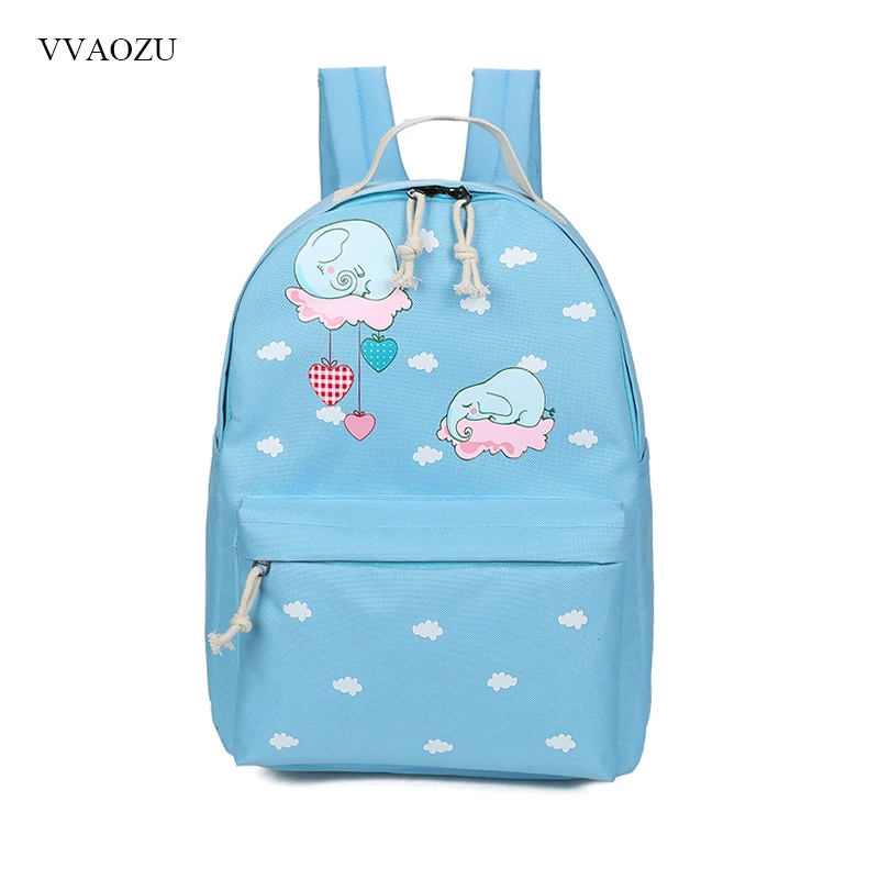 Sweet Elephant Backpack Women Cute Cloud Printing Rucksack For Teenage Girls Fresh Style Shoulder School Bag Bookbags bookbags-for-girls