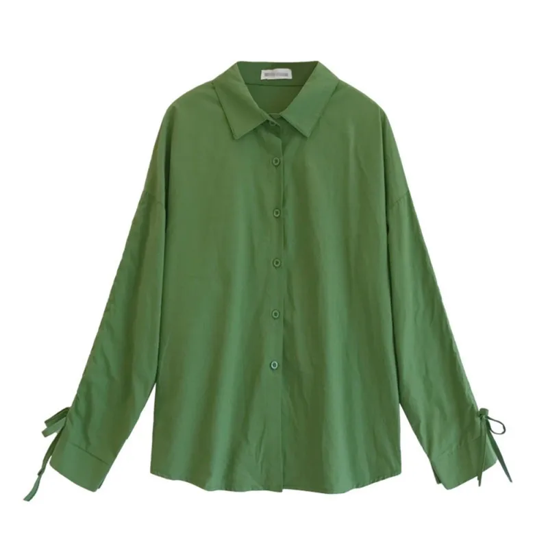 

Women Lapel Collar Blouse Long Sleeve Loose Blouses Summer Long Chiffon Tops