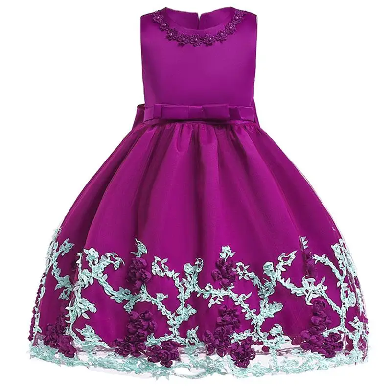 Весеннее платье с вышивкой платье для девочек вечерние свадебные Детские платья для девочек детей Костюмы платье принцессы для детей 4, 6, От 9 до 10 лет - Цвет: Purple