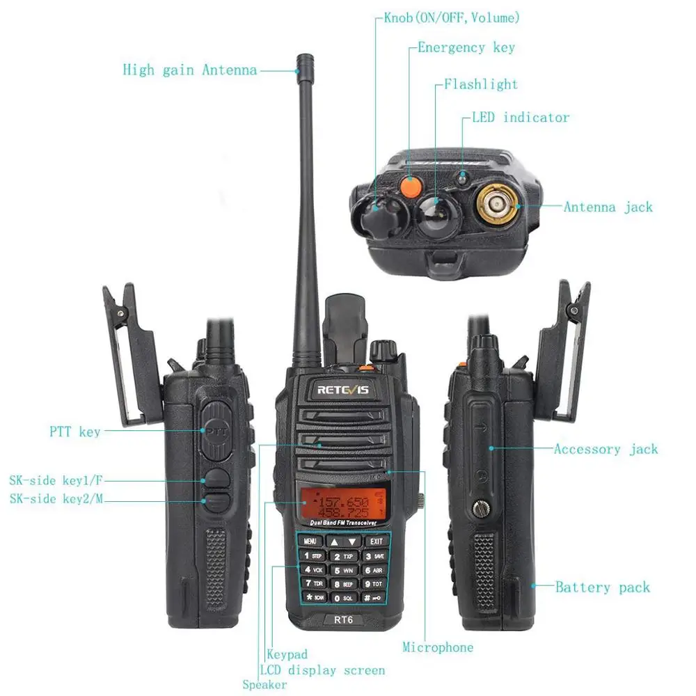 Retevis RT6 Водонепроницаемая рация IP67 5 Вт 128CH Двухдиапазонная VHF UHF радио VOX FM lcd дисплей портативная Walk Talk рация