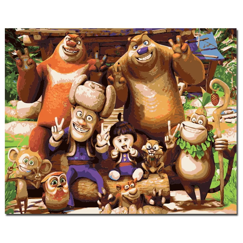 PHKV Animation Picture Bear Diy Oils Painting By Numbers Kits Digital Drawing Coloring Decorative On Canvas ainting | Дом и сад
