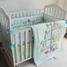 Дизайн, 4 шт., зеленые и синие совы на дереве, хлопковые, Полиэстеровые детские постельные принадлежности для кроватки, комплект, товары для мальчиков