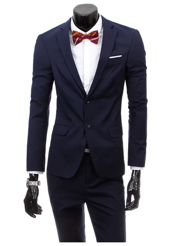 Куртка+ штаны) мужской модный бутик чистого цвета высокого качества брендовый Свадебный вечерний костюм Блейзер Тонкий деловой мужской костюм - Цвет: Navy 2 buttons