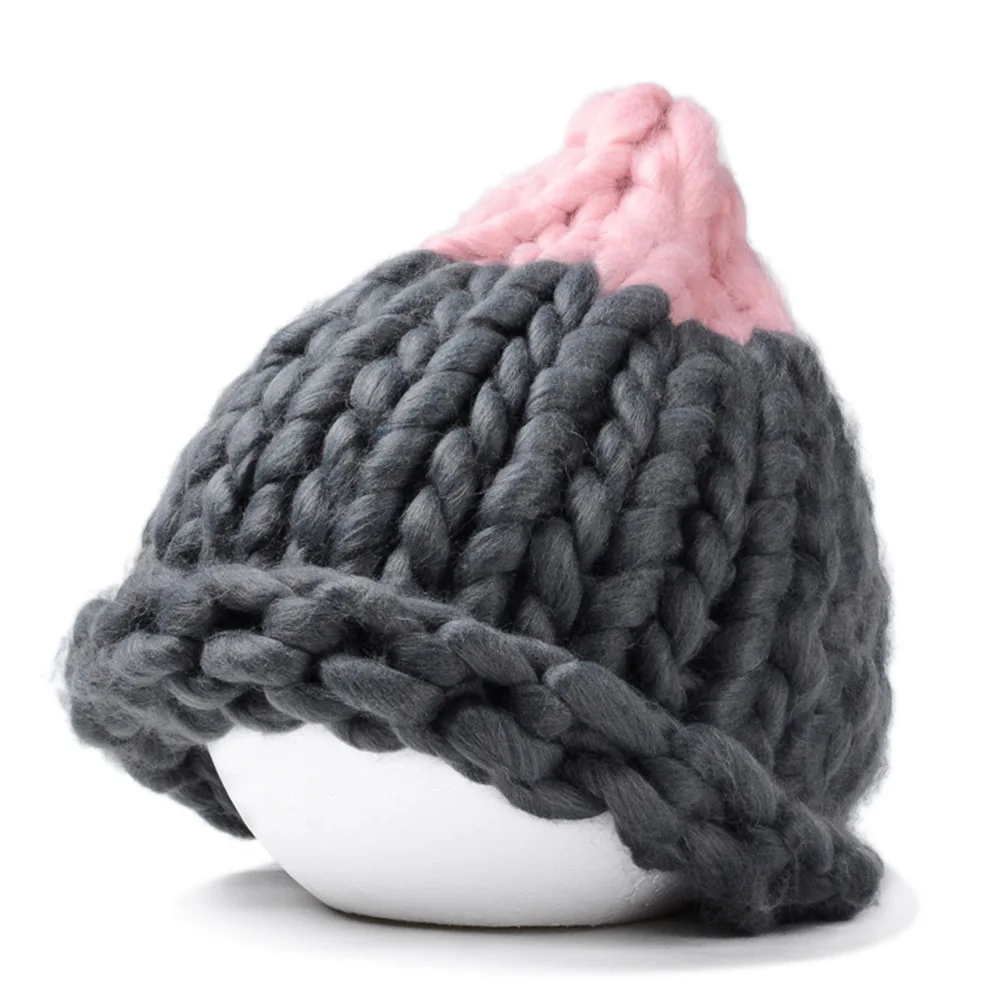 

Women Winter Warm Beanies Hat Handmade Thick Knitted Coarse Lines Cable Hat Candy Color Crochet Caps Female Beanie Hats