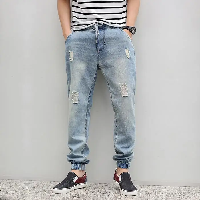 Men Harem Baggy Pants Jeans Loose Fit Holes Over sized Casual Comfort ...