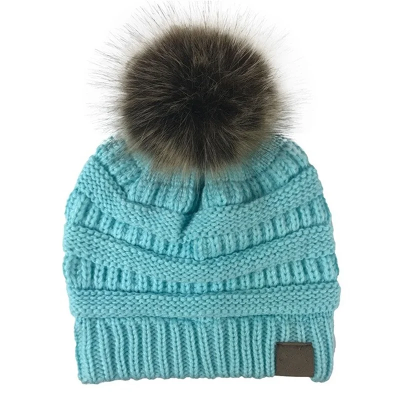 Зимняя брендовая женская шапка с помпонами, зимняя женская шапка, шапка для девочек, вязаные шапки, шапка, шапка, толстая женская шапка - Цвет: light blue with tag