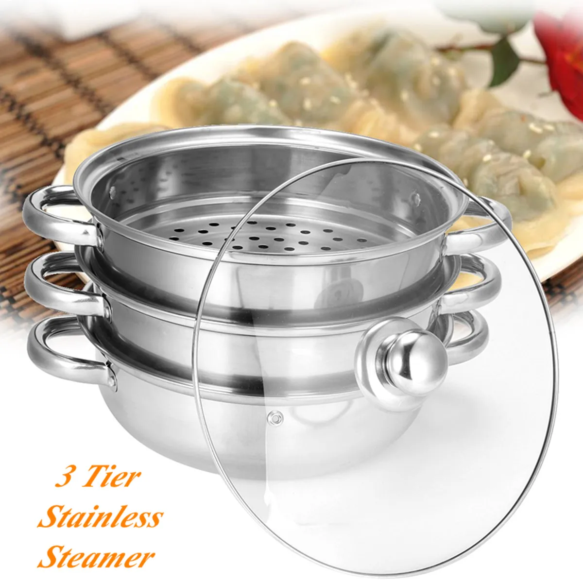 

3 Tier Stainless Steel Steamer Saucepan Pot Thicken Boiler Induction Compatible Kitchen Home Steaming Soup Pot Steamer Cookware