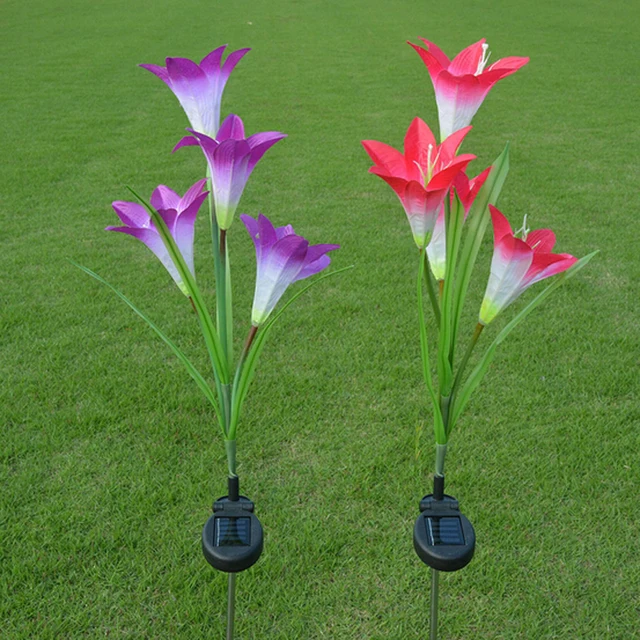 2pcs Lot Anti True Solar Flowers Lamp Lily Lights Lawn Garden 2pcs Lot Anti True Solar Flowers Lamp Lily Lights Lawn Garden Home Outside Tree Decoration Outdoor Ligthing