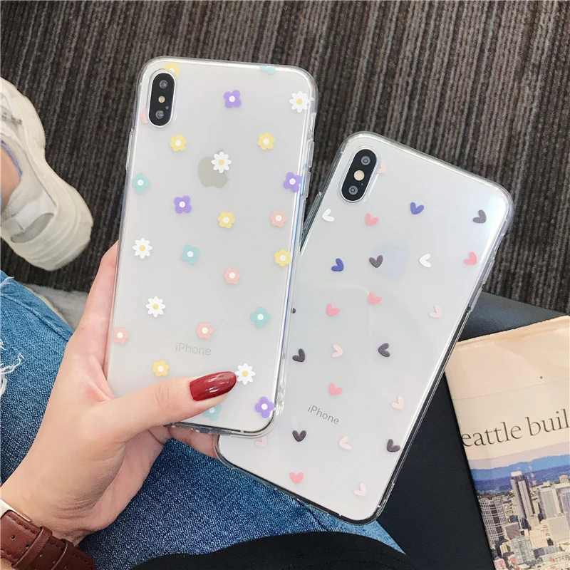 

Ins Love heart Flowers phone case For iphone XS Max XR Case For iphone X 6 6s 7 8 plus Cover Fashion Transparent Silicone Cases
