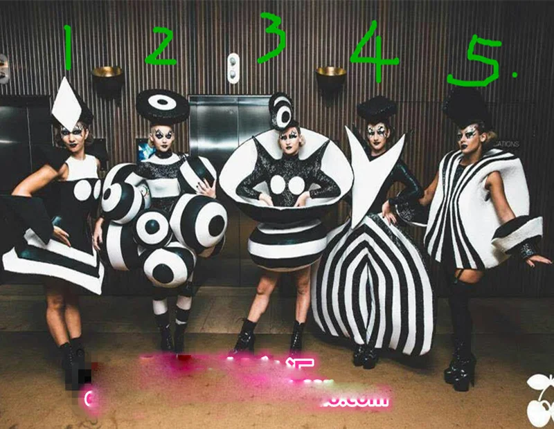 Black white stripes stage costume women Cosplay gogo singer performance Geometric shape bar DS costumes dance show cloting