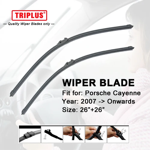

Wiper Blade for Porsche Cayenne (2007-2016) 1set 26"+26",Flat Aero Beam Windscreen Wipers Frameless Windshield Soft Blades