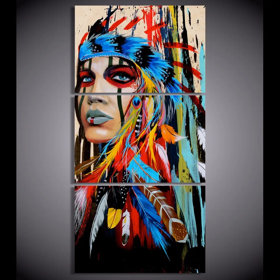 3-pieces-of-canvas-art-Printed-The-Indians-feathered-Painting-Canvas-Print-room-decor-print-poster (2)